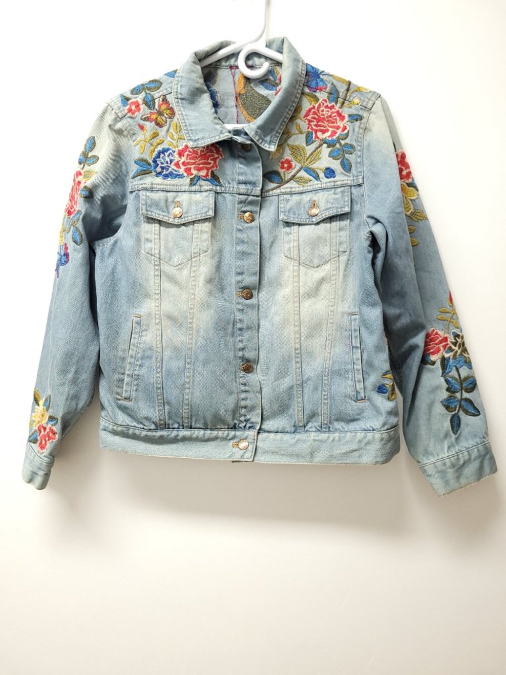 Johnny Was Embroidered Denim Jacket Size L